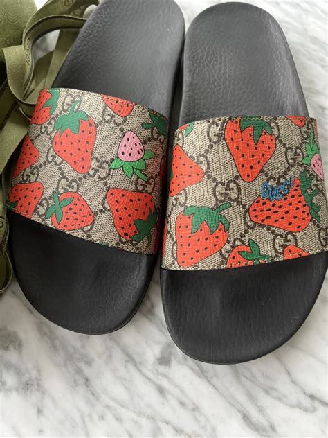 gucci supreme berry slides|gucci slides with strawberry.